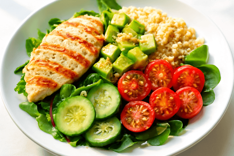 Salada Clássica de Frango Grelhado com Abacate e Quinoa