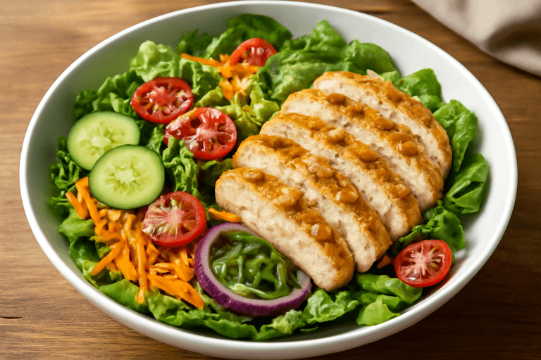 Ensalada clásica de pollo a la parrilla con vinagreta de limón