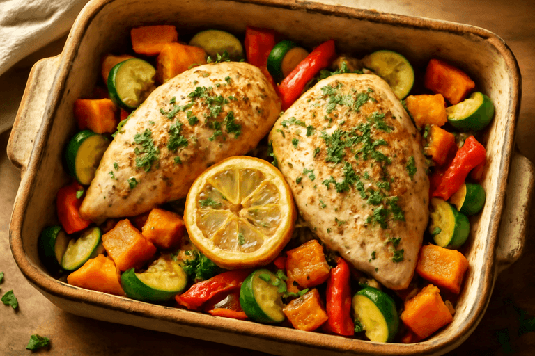 Στήθος Κοτόπουλου στο Φούρνο με Λαχανικά και Λεμόνι