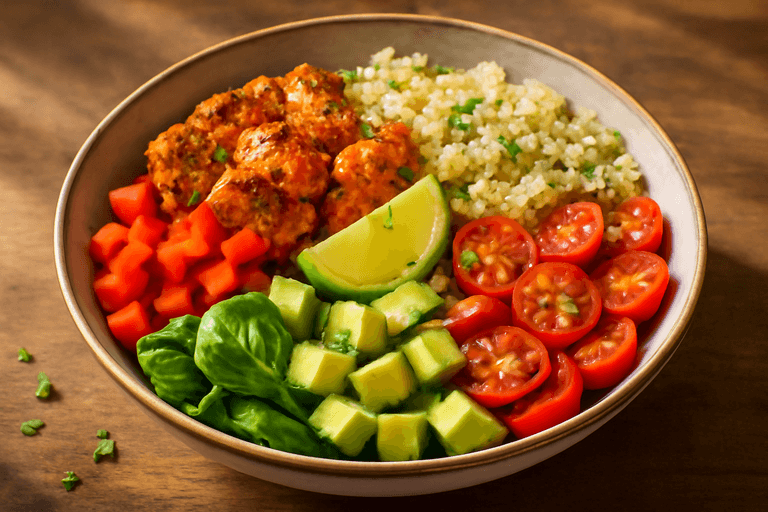 Herzhafte Hähnchen-Bowl mit Quinoa & Gemüse