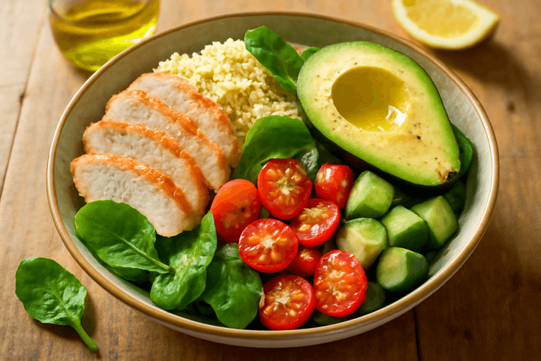 Lätt kycklingsallad med quinoa och avokado