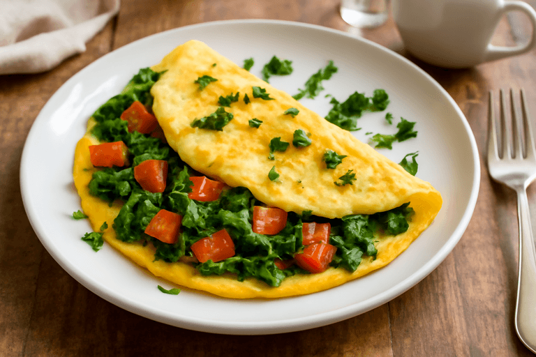 Omlet białkowy ze szpinakiem i pomidorami