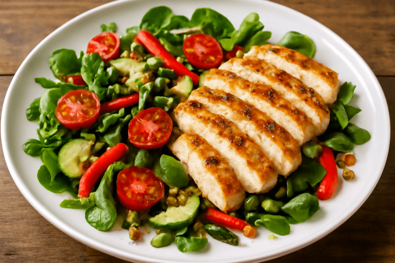 Klasyczna sałatka z grillowanym kurczakiem i warzywami