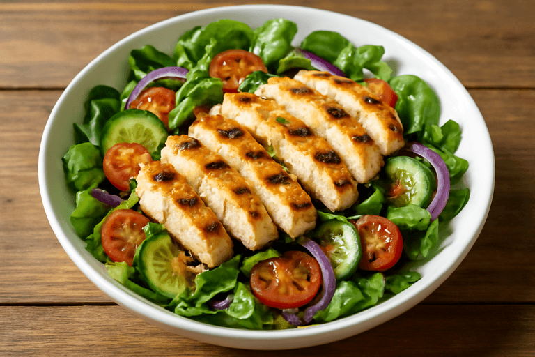 Ensalada clásica de pollo a la plancha con aderezo ligero