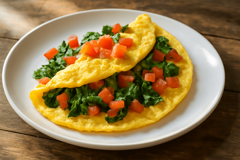 Omelette Clásica con Espinacas y Tomate