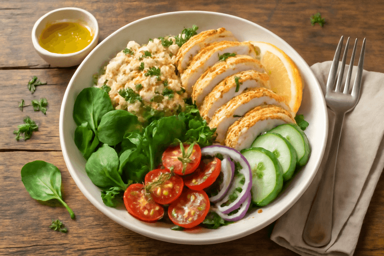 Fräsch kycklingsallad med citron och quinoa