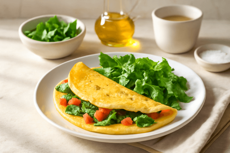 Klassisk omelett med spenat och tomat