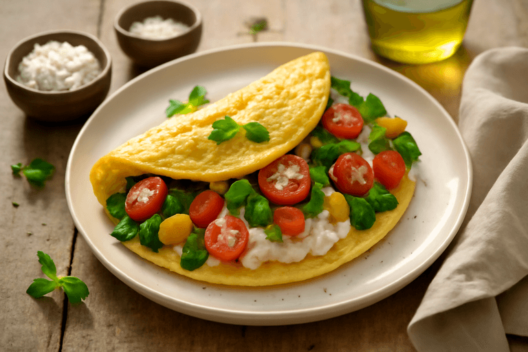 Лёгкий омлет с овощами и творогом