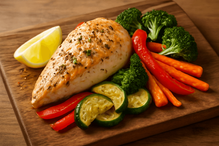 Pollo Asado con Verduras de Temporada