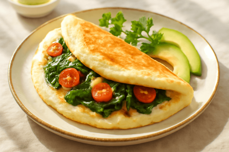 Tortilla ligera de claras con espinacas y tomate