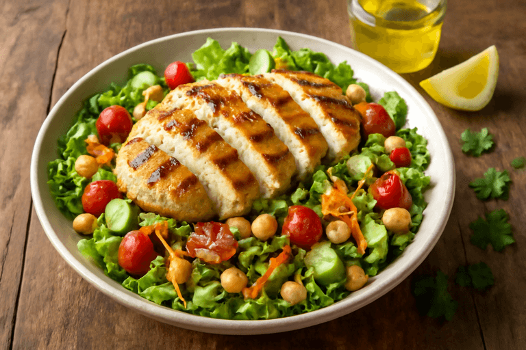 Salada Clássica de Frango Grelhado com Grãos e Vegetais
