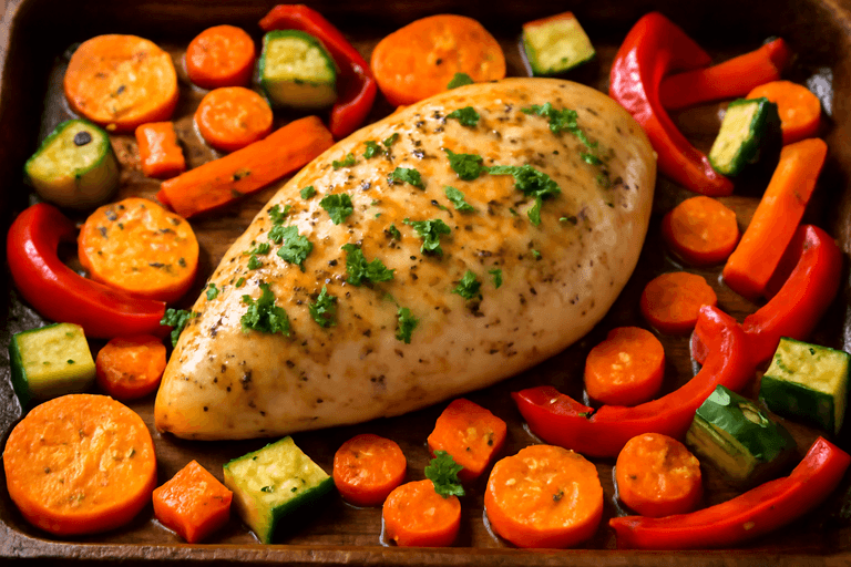 Peito de Frango ao Forno com Legumes Coloridos