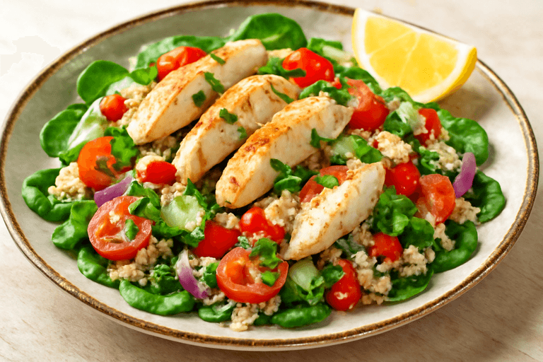 Fräsch kycklingsallad med quinoa & citronvinägrett