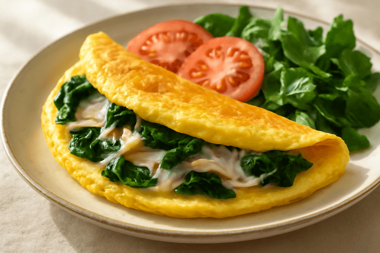 Proteinrik klassisk omelett med spenat och kalkon