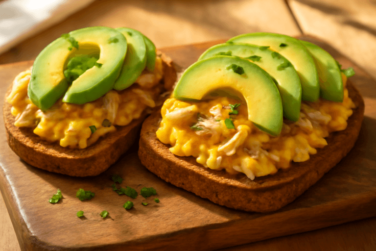 Tostadas de Huevo y Aguacate con Pollo y Queso