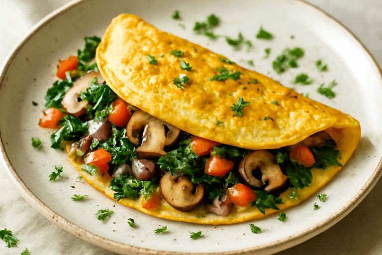 Omelette energética con espinacas y champiñones