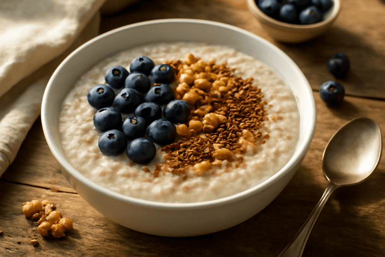 Proteinrik gröt med bär och nötter