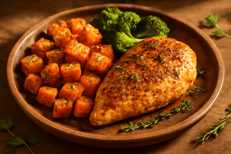 Pollo al Horno con Batatas y Brócoli