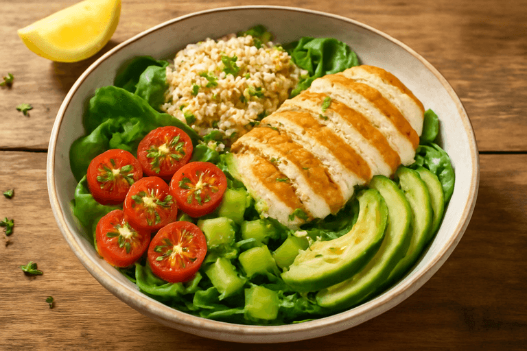 Lätt kycklingsallad med quinoa och citronvinaigrette