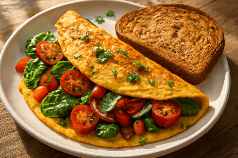 Proteinrika grönsaksomelett med fullkornsbröd