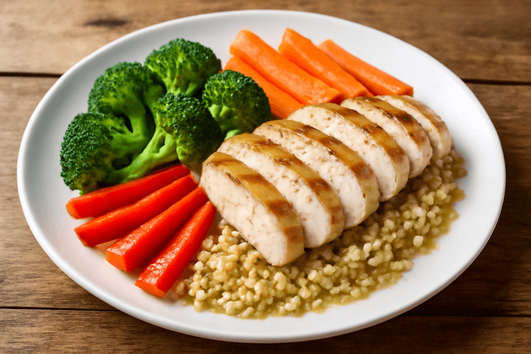 Grillowany kurczak z warzywami i kaszą bulgur