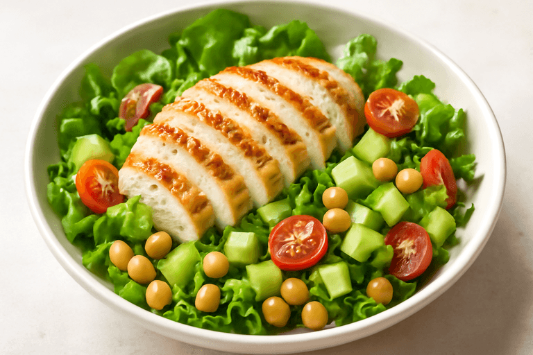 Leichter Hähnchensalat mit Avocado und Kichererbsen