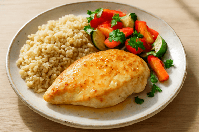 Kycklingfilé med rostade grönsaker & quinoa