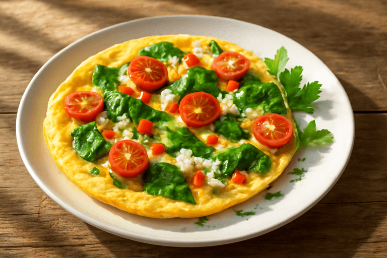 Легкий омлет с овощами и творогом