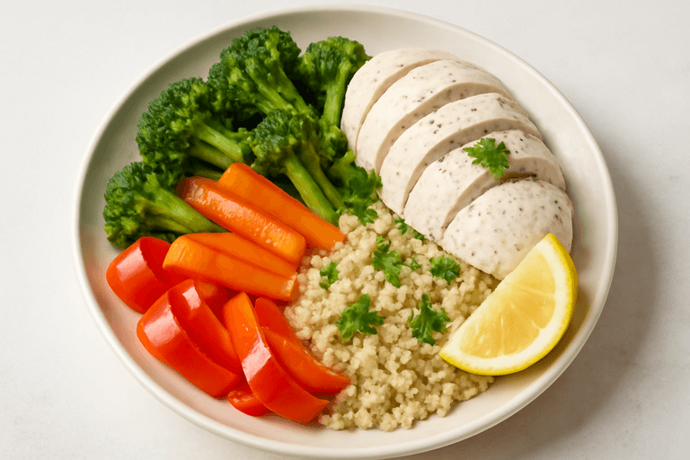 Куриная грудка с овощами на пару и киноа