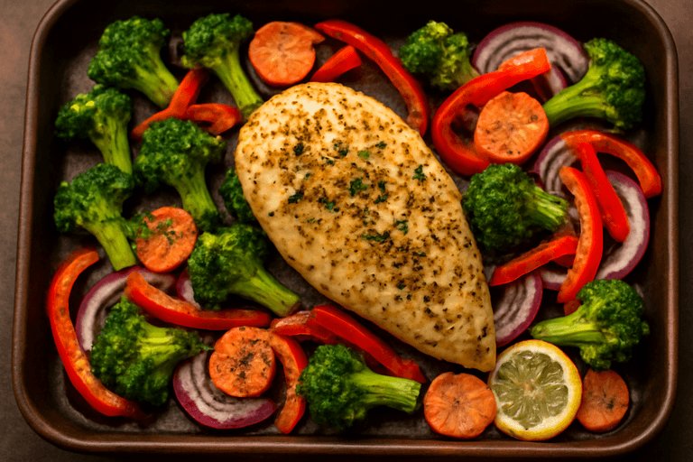 Запечённая куриная грудка с овощами и травами