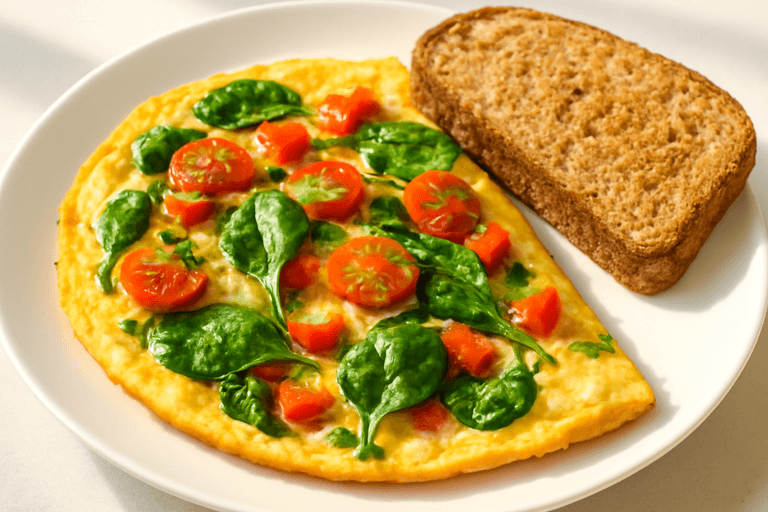 Proteinrik grönsaksomelett med fullkornsbröd