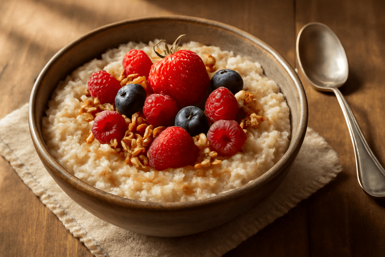 Овсянка с ягодами и грецкими орехами