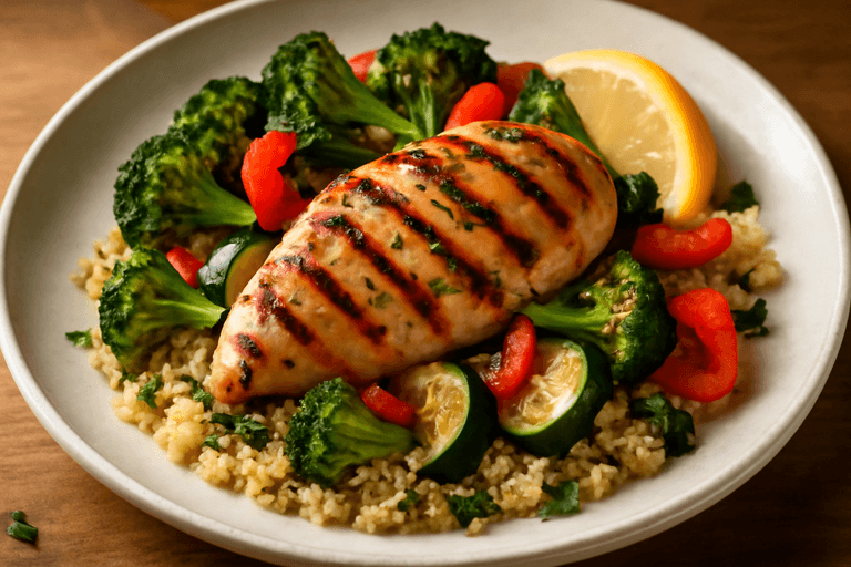 Pollo a la Plancha con Verduras Asadas y Quinoa