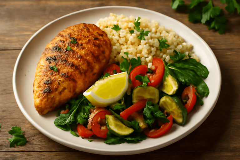 Grillowana pierś z kurczaka z warzywami i kaszą bulgur