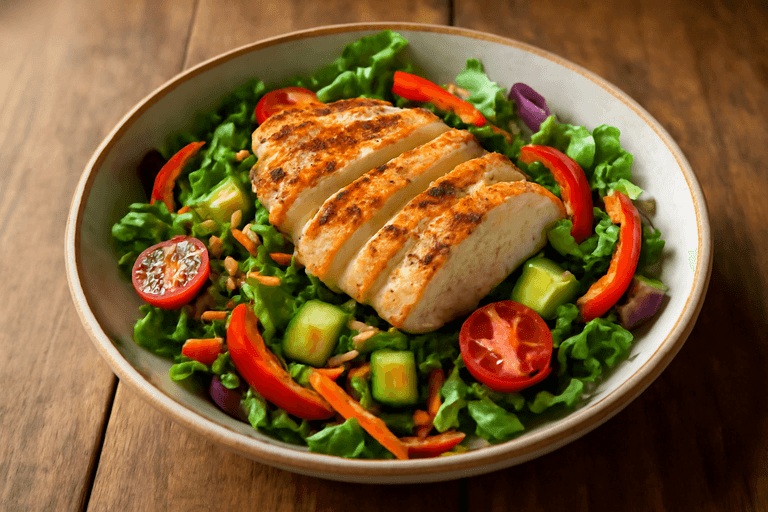 Krispig kycklingsallad med avokado och citron