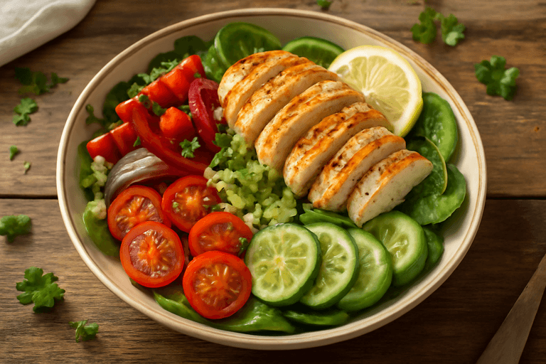 Kycklingsallad med Rostade Grönsaker och Quinoa