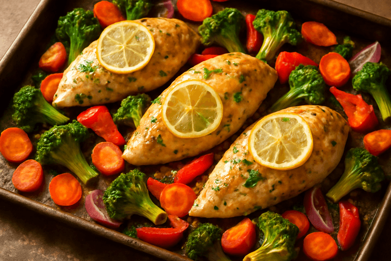 Fräsch citronkyckling med rostade grönsaker