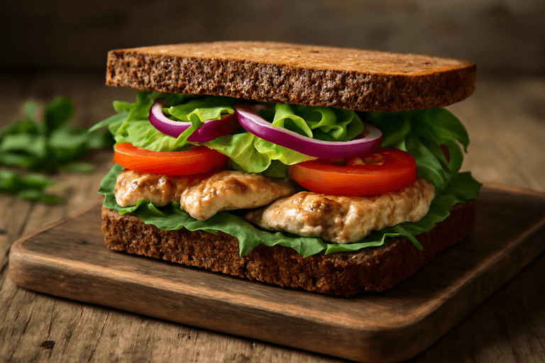 Proteinreiches Hähnchen-Sandwich mit Vollkorn und Avocado