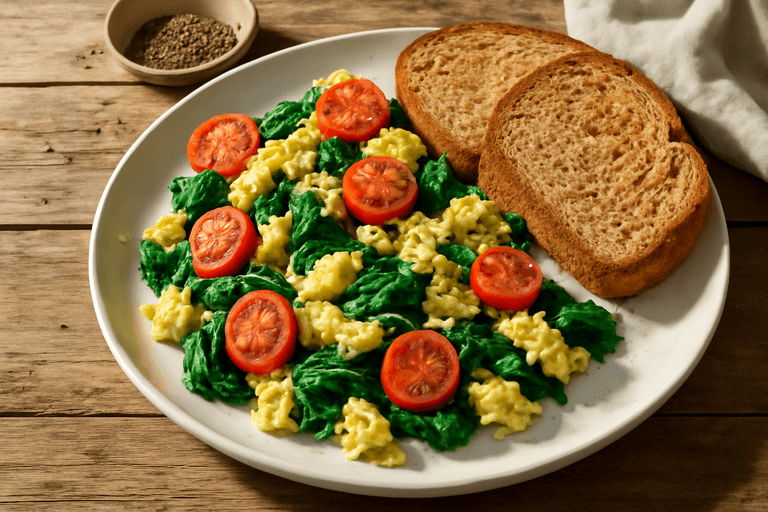 Κλασικά Αυγά Scrambled με Σπανάκι και Ντομάτα