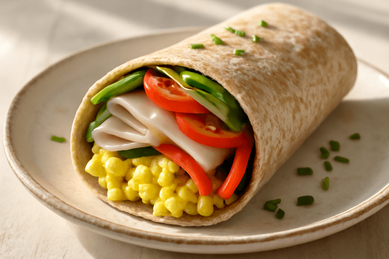 Proteinrika ägg- och grönsakswraps med fullkornsbröd