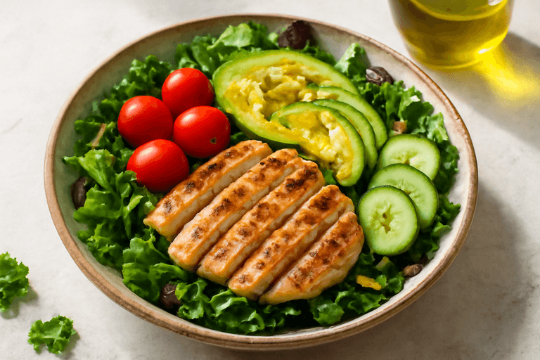 Fräsch kycklingsallad med avokado och rostade solrosfrön
