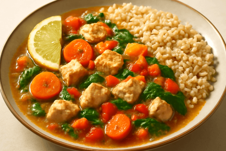 Lätt Kycklinggryta med Grönsaker och Fullkornsris