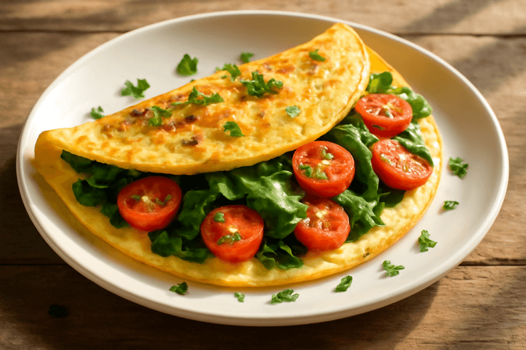 Proteinrik klassisk omelett med spenat och tomat