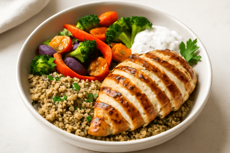 Proteinreiches Hähnchen-Quinoa-Bowl