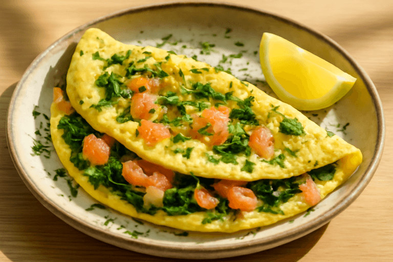 Lax- & spenatomelett med färska örter