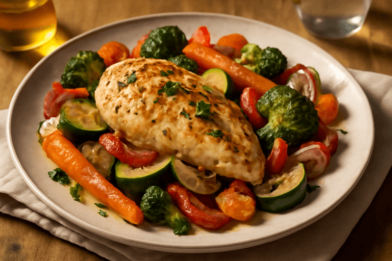 Lätt kycklingfilé med rostade grönsaker