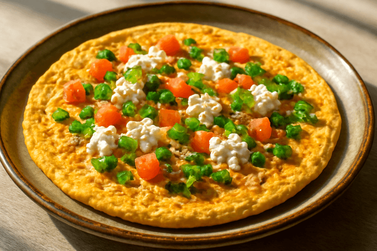 Kraftvolles Frühstücks-Omelett mit Hafer und Hüttenkäse