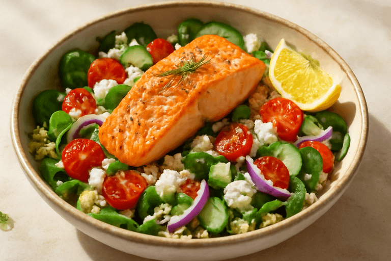Fräsch Medelhavsinspirerad Lax- och Quinoasallad