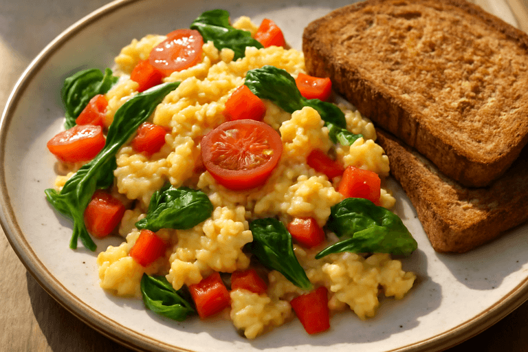 Proteinrika äggröra med färska grönsaker