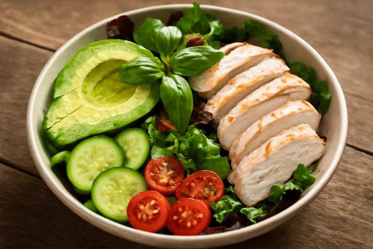 Lekka sałatka z indykiem, awokado i warzywami